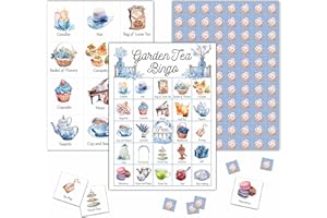 KFNER Garden Tea Bingo Game - Tea Party Bingo Card - 24 Players Bingo Game Set Indoor Outdoor Activities - Tea Party, Bridal Shower, Birthday Party Favors Supplies -A05
