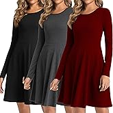 Vomidia 3 Pack Fall Dresses for Women 2026 Long Sleeve Ribbed Knit A-Line Flowy Casual Fashion Winter Going Out Dresses