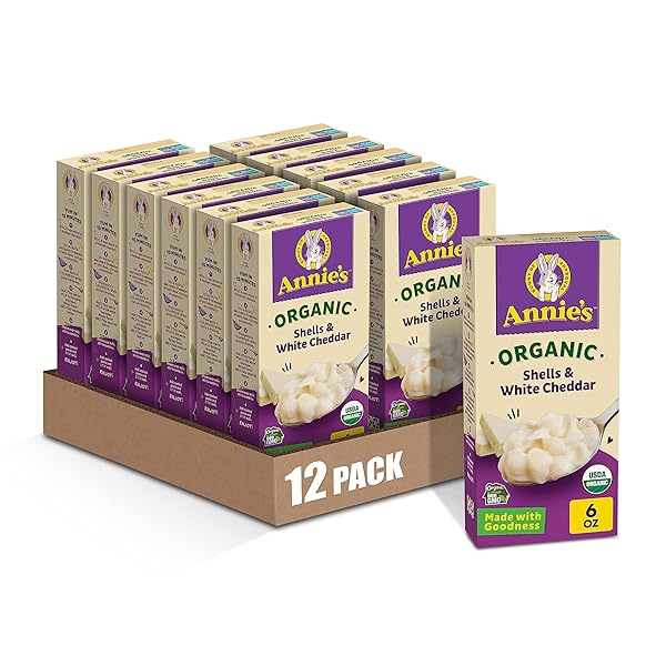 ANNIE’S ORGANIC MACARONI AND CHEESE, SHELLS AND WHITE CHEDDAR, 6 OZ (PACK OF 12)