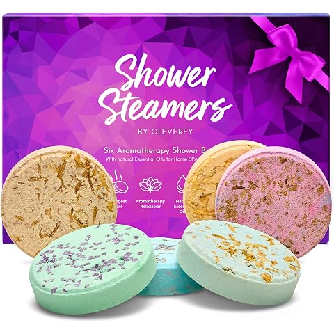 Cleverfy Shower Steamers Aromatherapy - Variety Pack of 6 Shower Bombs with Essential Oils. Self Care and Relaxation Gifts fo