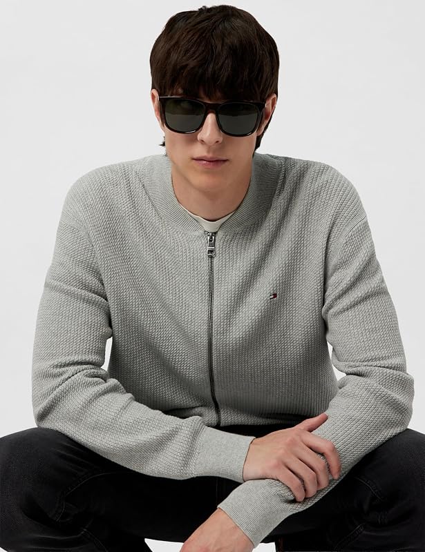Cardigan avec Fermeture Éclair Homme Structure Baseball Zip Through sans Capuche, Gris (Light Grey Heather), 3XL — photo 2 sur 6