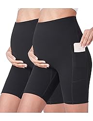 POSHDIVAH 2PCS Black Women's Maternity Yoga Shorts