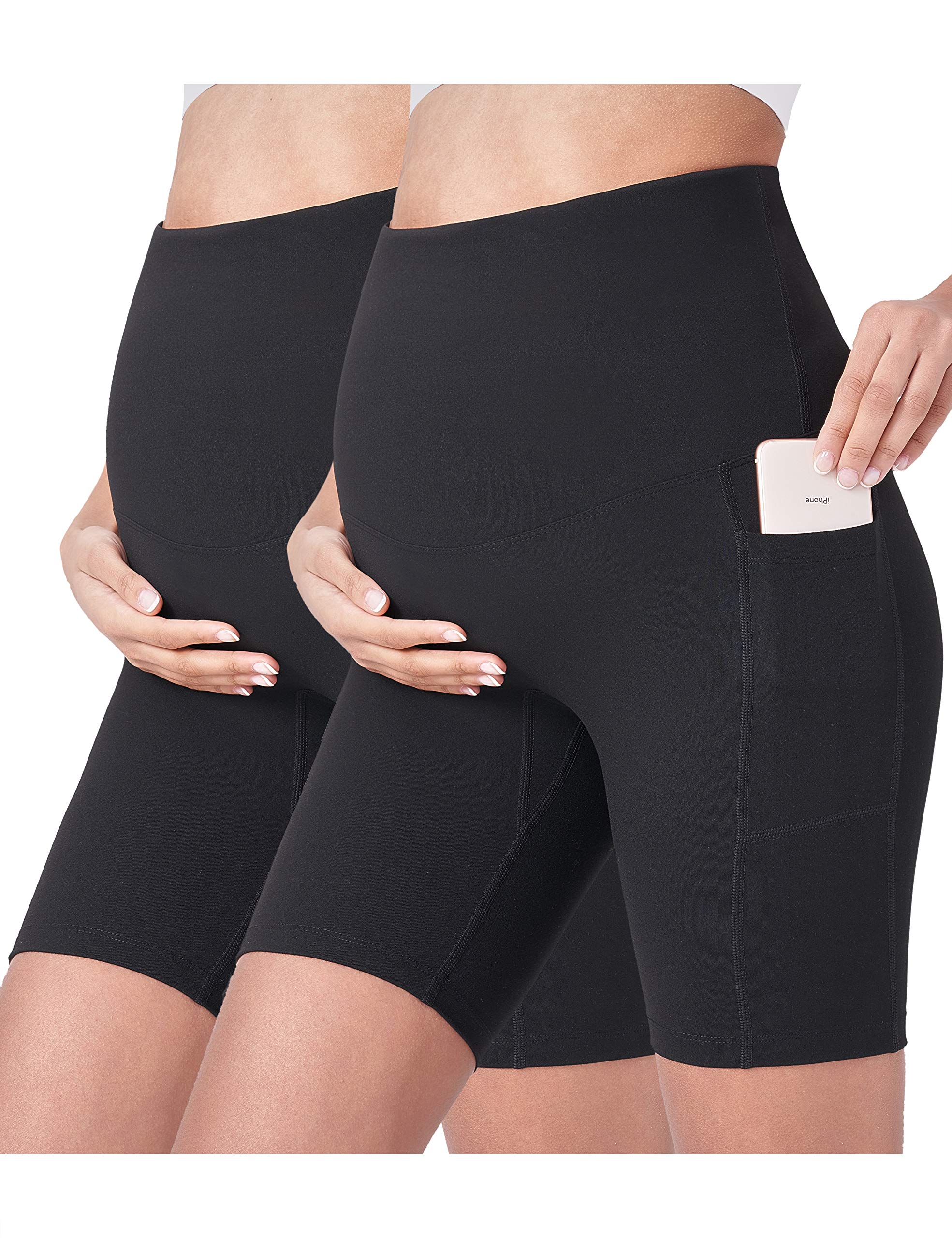 POSHDIVAH 2PCS Black Women's Maternity Yoga Shorts