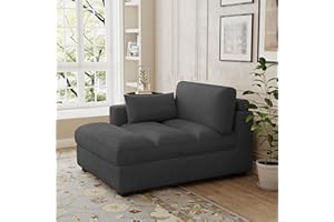 UIXE Oversized Corduroy Chaise Lounge Chair with Right Armrest & Cushion, Comfy Upholstered Sleeper Sofa Indoor Recliner Seat Solid Wood Couch w/Washable Cover for Bedroom, Living Room - Gray