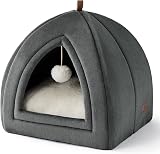 Bedsure Cat Cave Bed Indoor 40x40x40cm Flannel Hooded Igloo Dark Grey