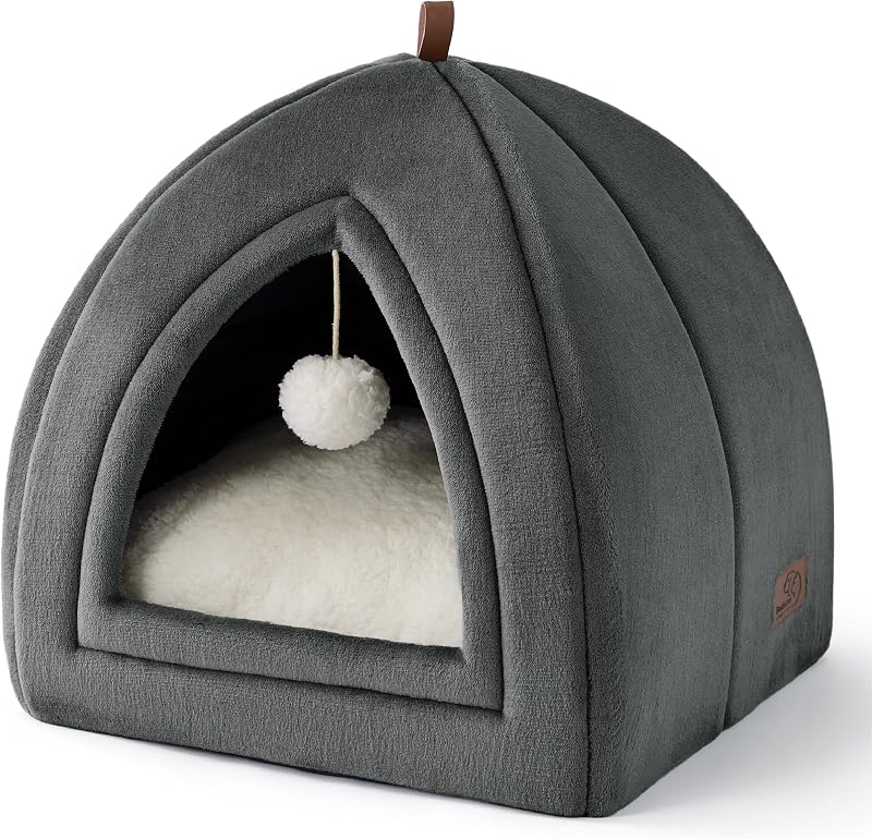 Bedsure Cat Cave Bed Indoor 40x40x40cm Flannel Hooded Igloo Dark Grey