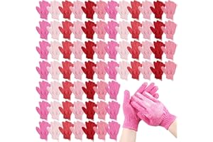 Cuffbow 90 Pcs 45 Pairs Exfoliating Double Sided Bath Gloves with Hanging Loop Colorful Body Shower Gloves for Men Women Beauty Spa Massage Shower Clean Skin Bathing Scrubber Accessories(Pink)