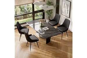 Daluvenix Modern Dining Chairs Set of 4, Spacious Dining Room Chairs with Thick Cushion, Comfortable Faux Leather Upholstered Dining Chairs with Metal Legs for Dining Room, Black