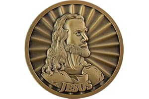 LOGOS COINS Jesus Coin, Head of Christ by Warner Sallman Challenge Coin, KJV Bible Verse Prayer Token, Antique Gold Plated Catholic and Christian Religious Jesus Picture Coin