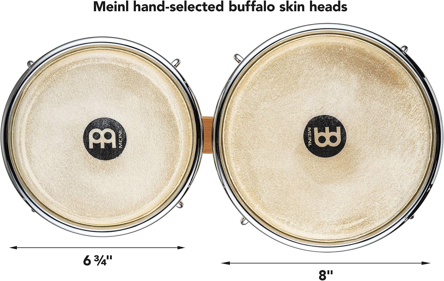 Meinl Percussion Bongos Wood Chrome - 2 hand drums with 6.75 and 8 inches - including tuning key - Siam Oak, Natural matte (WB200SNT-M) - Image 4