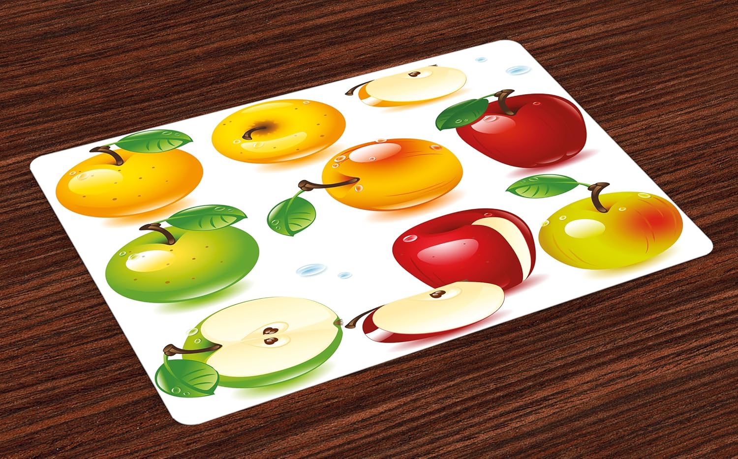 Lunarable Apple Place Mats Set of 4, Different Varieties of Apples Cartoon Style