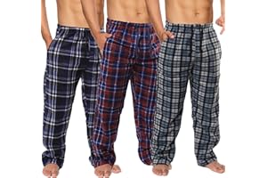 Active Club 3 Pack Mens Fleece Pajama Pants - Plaid Lounge Bottoms with Pockets (S- 3X)