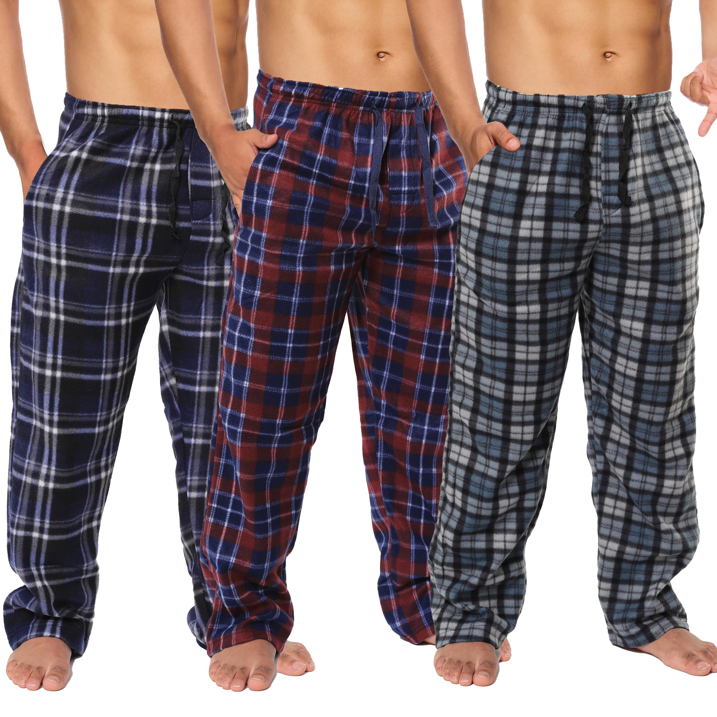 Active Club Plaid Fleece Mens Pajama Pants 3 Pack Set - Mens Fleece Pajama Pants - Mens Lounge Pants with Pockets - Mens PJ Pants (Fall Plaid 3-Pack, 2X)