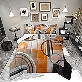 Burnt Orange Comforter Set Queen 3 Piece,Geometric Black Gray Bedding,Watercolor Ombre Oil Painting Bedding Comforter Sets,Contemporary Minimalist Artwork Down Comforter,Soft Microfiber Duvet Insert