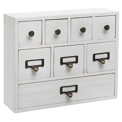 Small White Shabby Chic Wood Library Card Catalog Style Storage