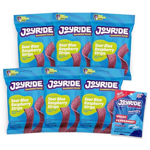 JOYRIDE Blue Raspberry Sour Strips - 3.5 oz 6-Pack Bundle with 2.5oz ...