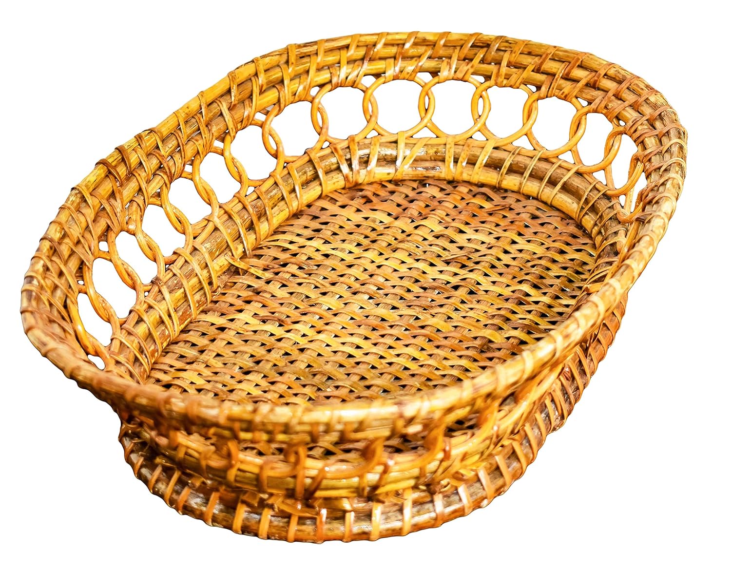Bengal Handicrafts & Handlooms Decorated Cane Fruit Basket, Roti Basket
