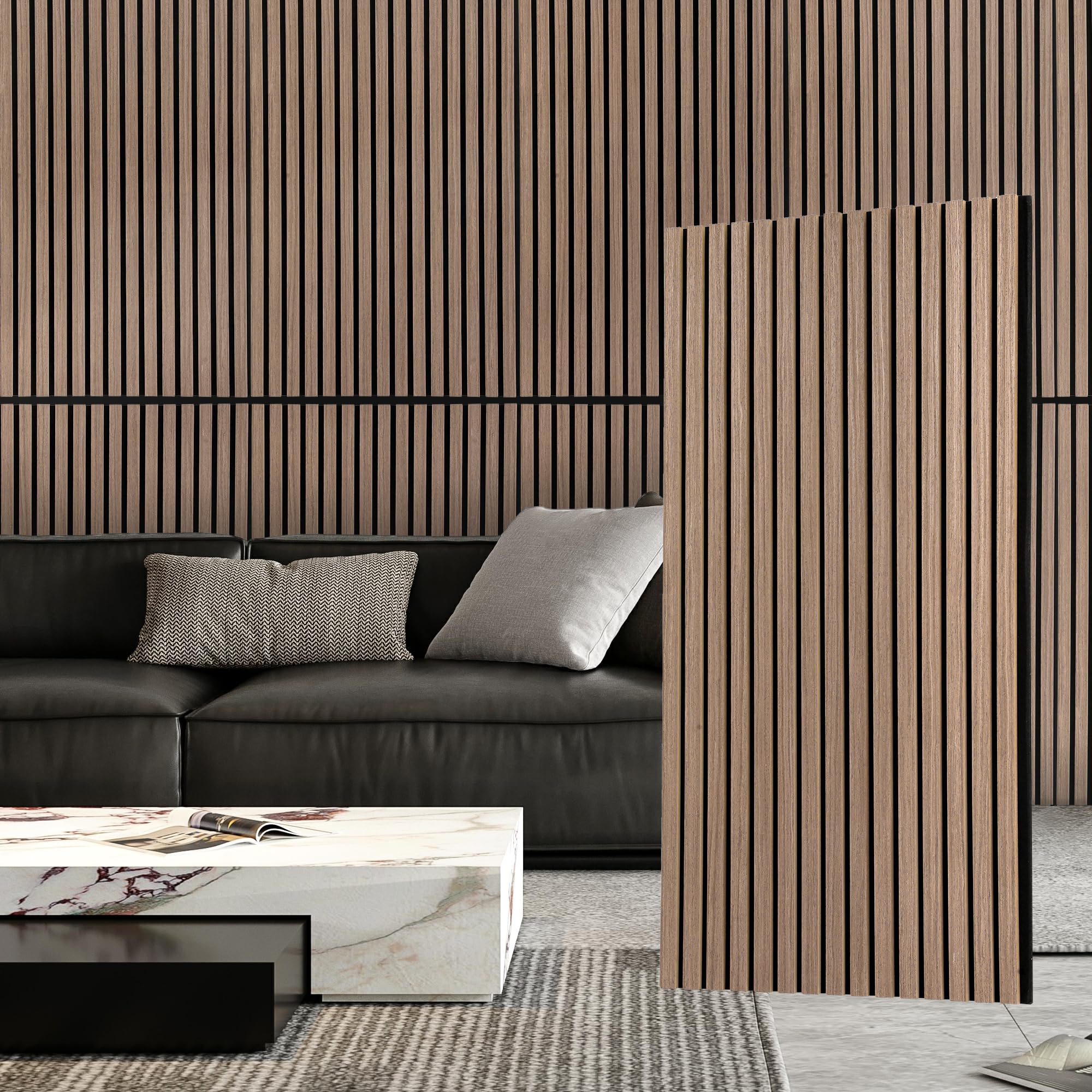 Photo 1 of FORTUNO Wood Panels for Wall Peel and Stick - Decorative Fluted Slat Wall Paneling, Sound Absorbing Acoustic Panels for Studio, Living Room, 47.2"×23.6", Brown