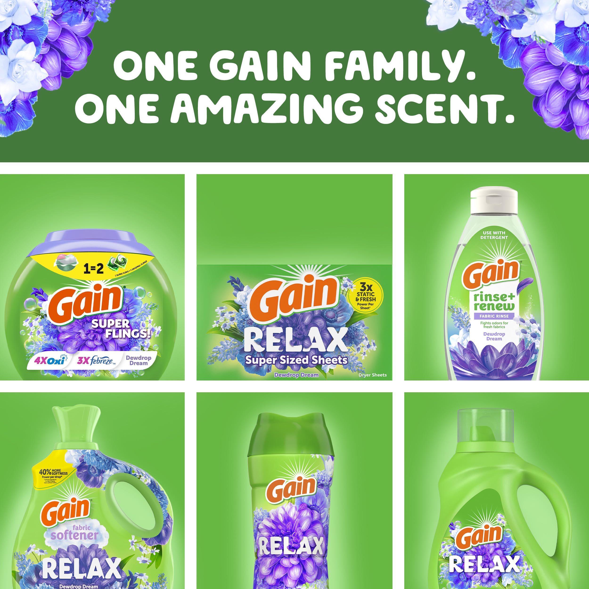 Gain Super Sized Flings Laundry Detergent Pacs, 45 Count, Dewdrop Dream Scent