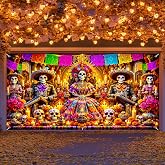 IVN Day of the Dead Garage Door Cover 13x6ft Dia de los Muertos Garage Door Banner Outdoor Halloween Mexican Holiday Decor Party Photo Background