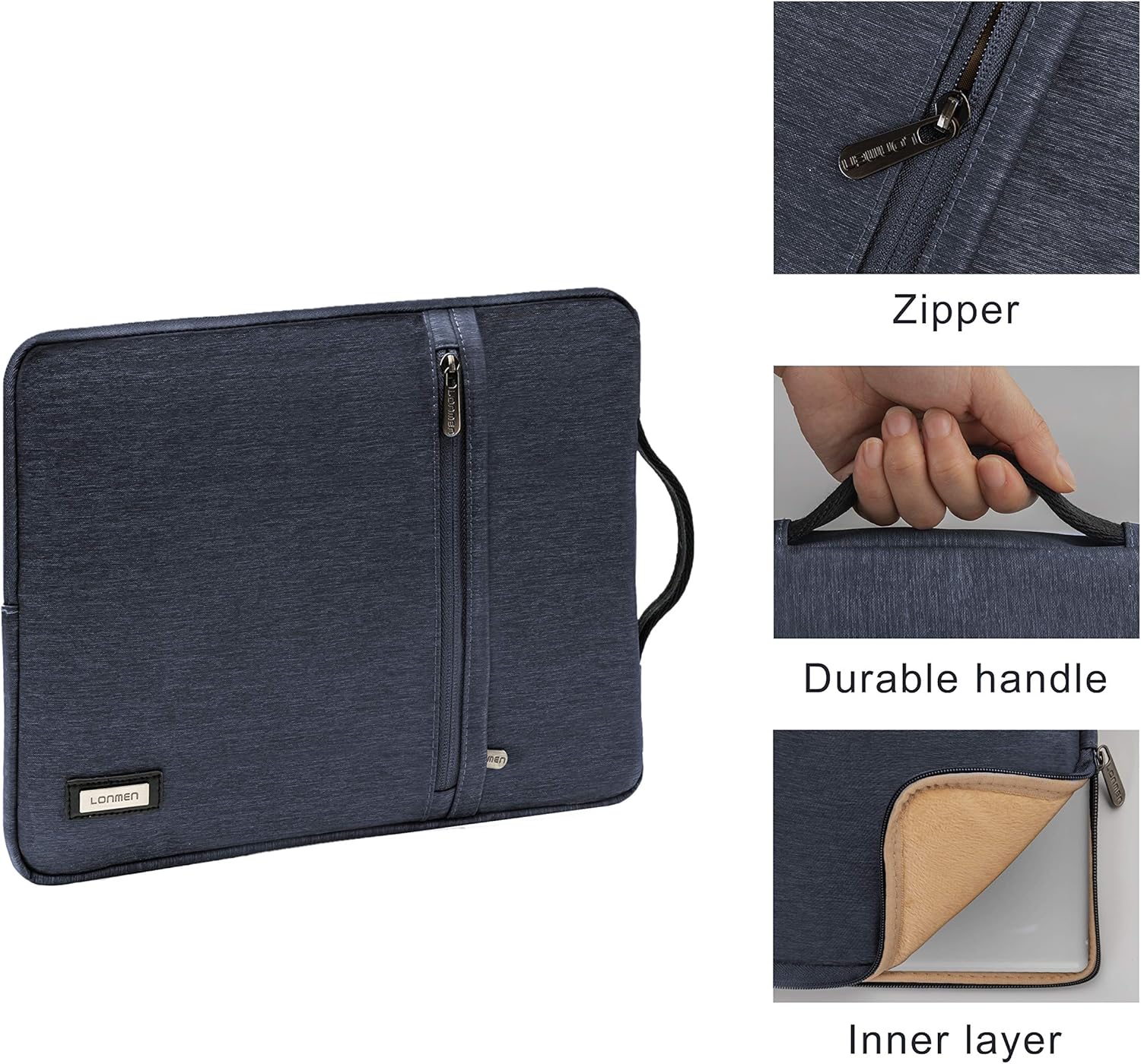 LONMEN Water Resistant 12.5-13 Inch Laptop Sleeve Bag Case with Handle for 3" MacBook Pro / 12.9" iPad Pro 2016-2017/13.5" Surface Laptop 2/13.3" Lenovo Yoga C630 - Image 4