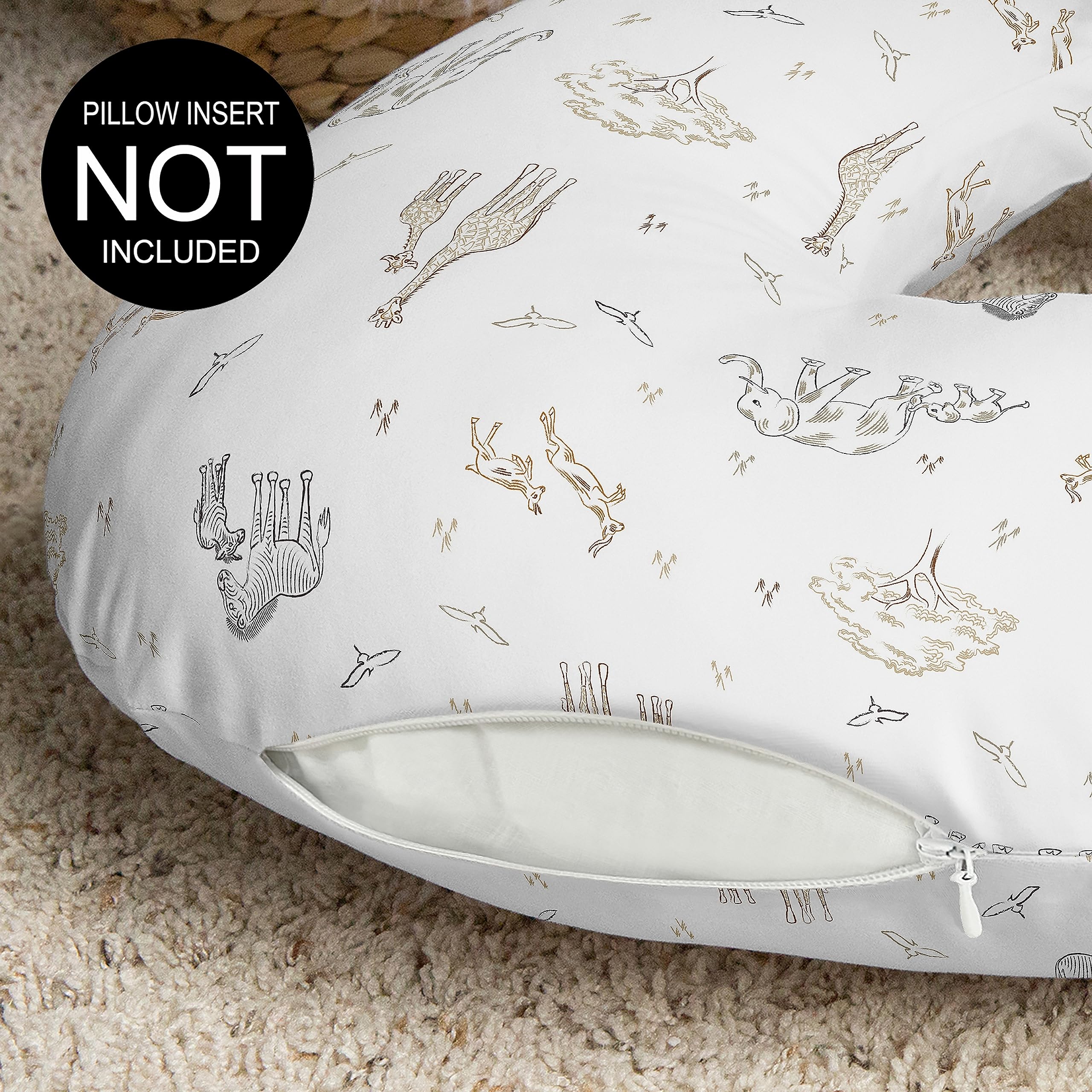 Sweet Jojo Designs Jungle Safari Animals Boy Girl Gender Neutral Nursing Pillow Cover Baby Breastfeeding Slipcover Infant Newborn Nursery Bottle Pillowcase(Pillow NOT Included) - Taupe Elephant Zebra