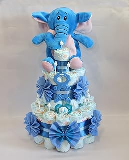 Windeltorte - Kleine Windeltorte mit Elefant"Beißmännchen" (blau)