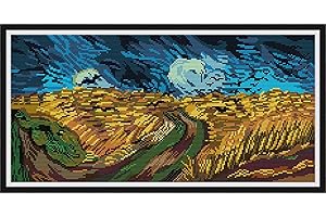 Maydear Stamped Cross Stitch Kits, Needlepoint Embroidery Kits for Beginner Kids or Adults, 11CT 3 Strands DIY Easy Counted Cross Stitch Kit - Van Gogh-Wheat Field with Crows Flying 23.62×12.99 in