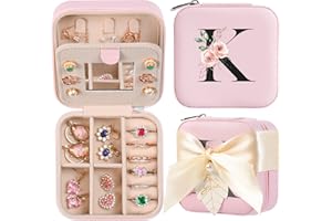 AYGXU Travel Jewelry Box for Women and Girls - Small Case With Initial A-Z - Teacher Gifts