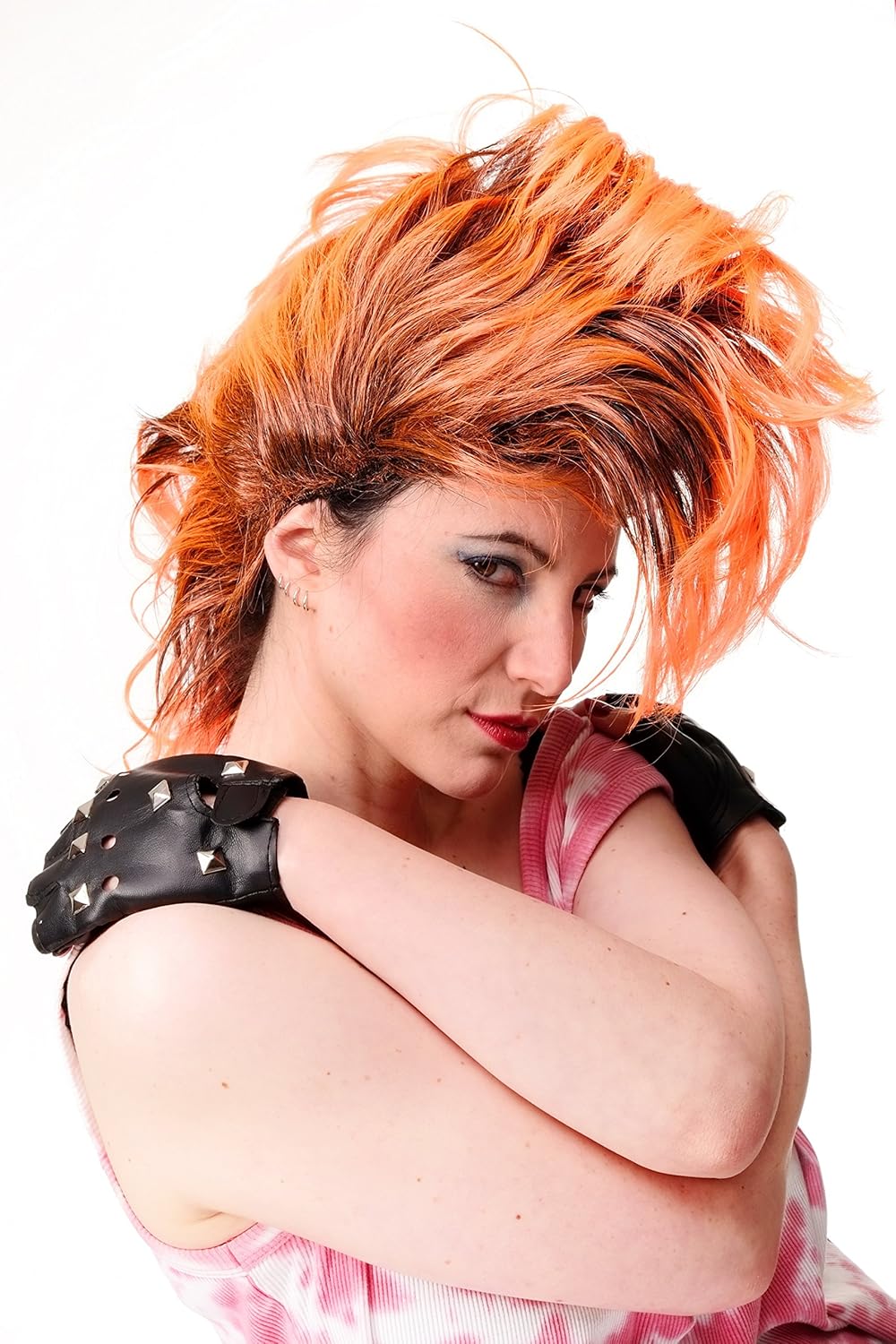 WIG ME UP, Party/Fancy Dress/Halloween Wig Mohawk 80ies Wave Glam Punk Black & Orange, Black and neon orange (P103PC24) - Image 3