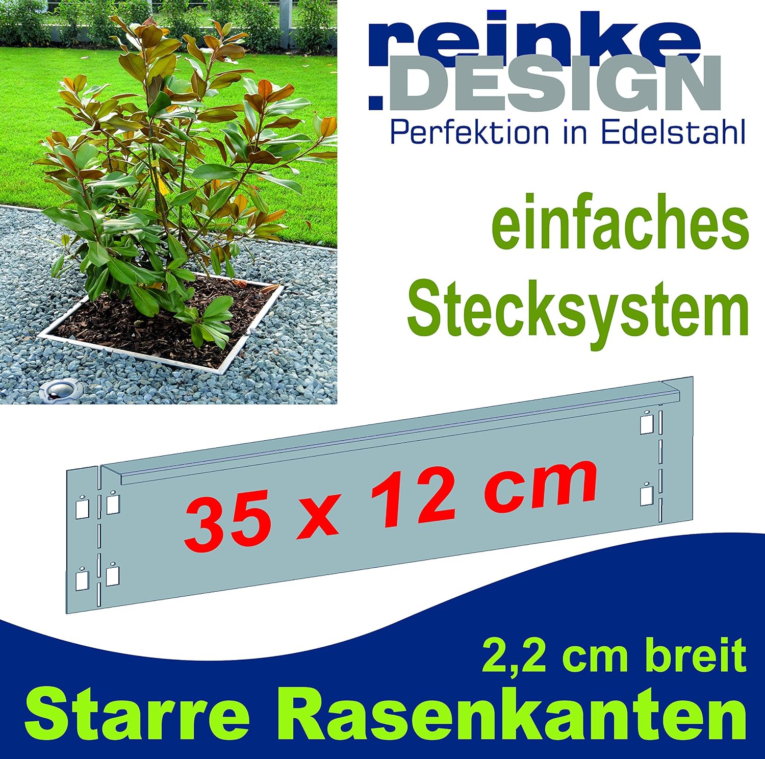 Reinkedesign Borde de césped de acero inoxidable fijo 35 cm x 12 ...