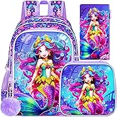 CCJPX 3PCS Kids Backpack for Girls, 16”Mermaid Sequin Preschool Bookbag Set, Cute Water Resistant School Bag for Elementary Kindergarten Toddler