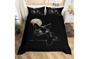 Erosebridal Cat Bedding for Girls Boys Cute Black Cat Pattern Bedspread 3 Piece Black Animal Print Decorative Duvet Cover Set Queen Size Farmhouse Cats Decor Comforter Cover 2 Pillowcases