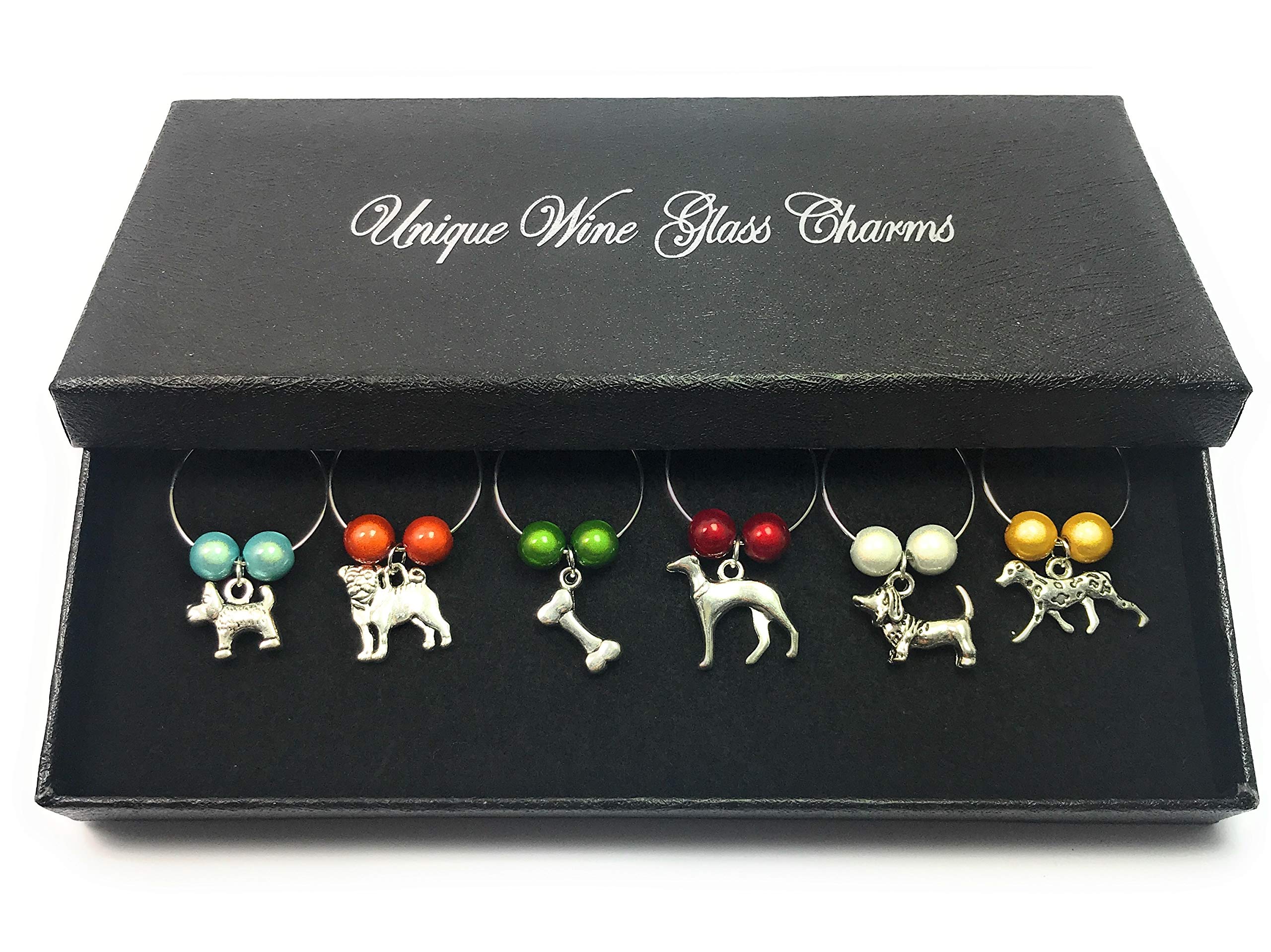 Libby's Market Place Set of 6 Dog Lovers Design Wine Glass Charms with Gift Box