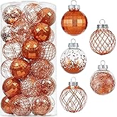 CristBest 30ct Christmas Ball Ornaments-60mm/2.36" Shatterproof Clear Plastic Xmas Balls Baubles Set with Stuffed Delicate Sparkling, Hanging Christmas Tree Decorations(Orange)