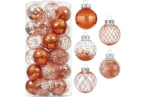 KRISDECOR 30ct Christmas Ball Ornaments-60mm/2.36" Shatterproof Clear Plastic Xmas Balls Baubles Set with Stuffed Delicate Sparkling, Hanging Christmas Tree Decorations (Orange)
