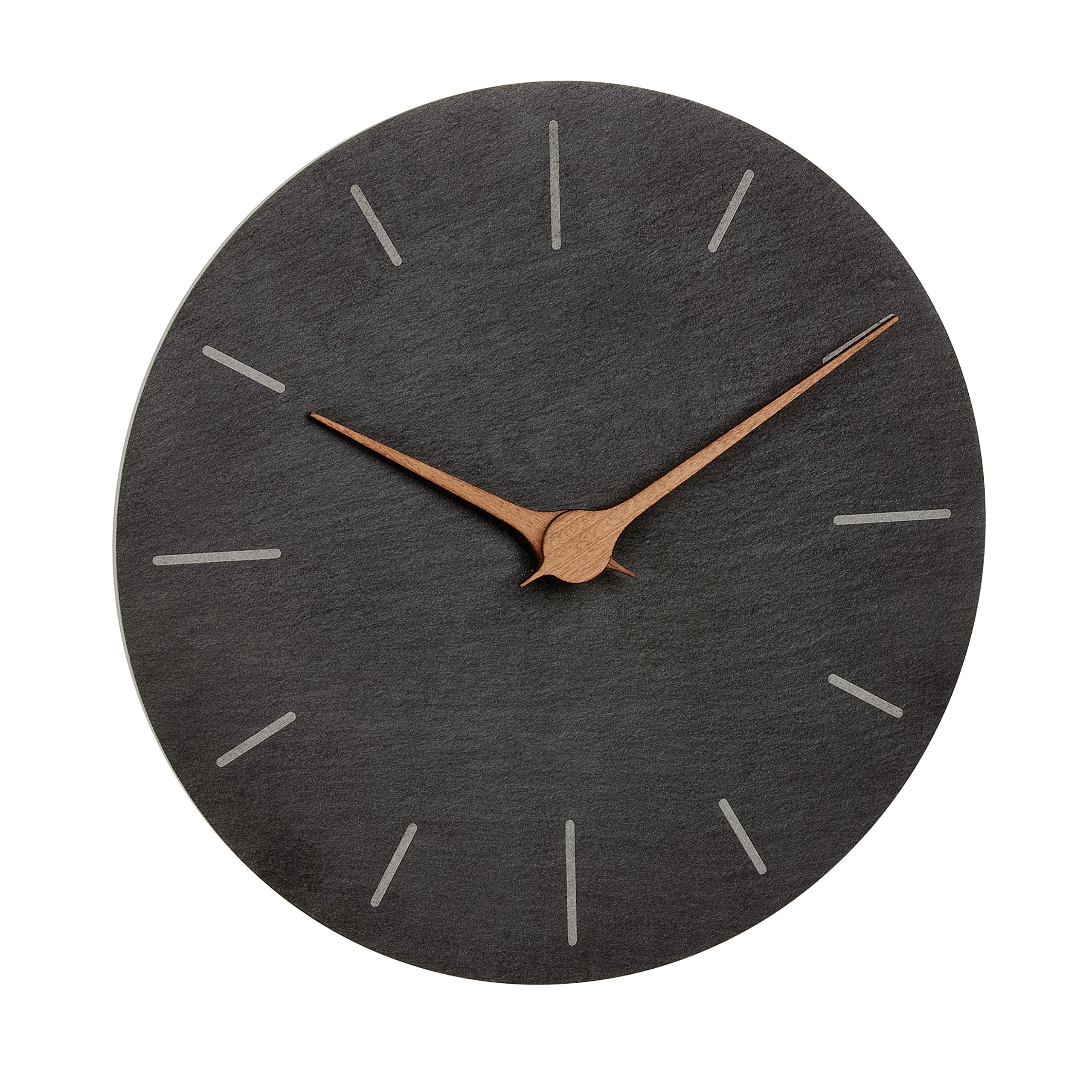 TFA Dostmann Modern Wall Clock Slate 60.3068.10 without Ticking Noises with Walnut Wood Hands Quartz Clock 25 cm for Hanging Black