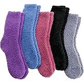 Fuzzy Socks Warm Fluffy Winter Cozy Thick Plush Slipper Sleep Comfy Crew Socks for Women & Men 5 Pairs