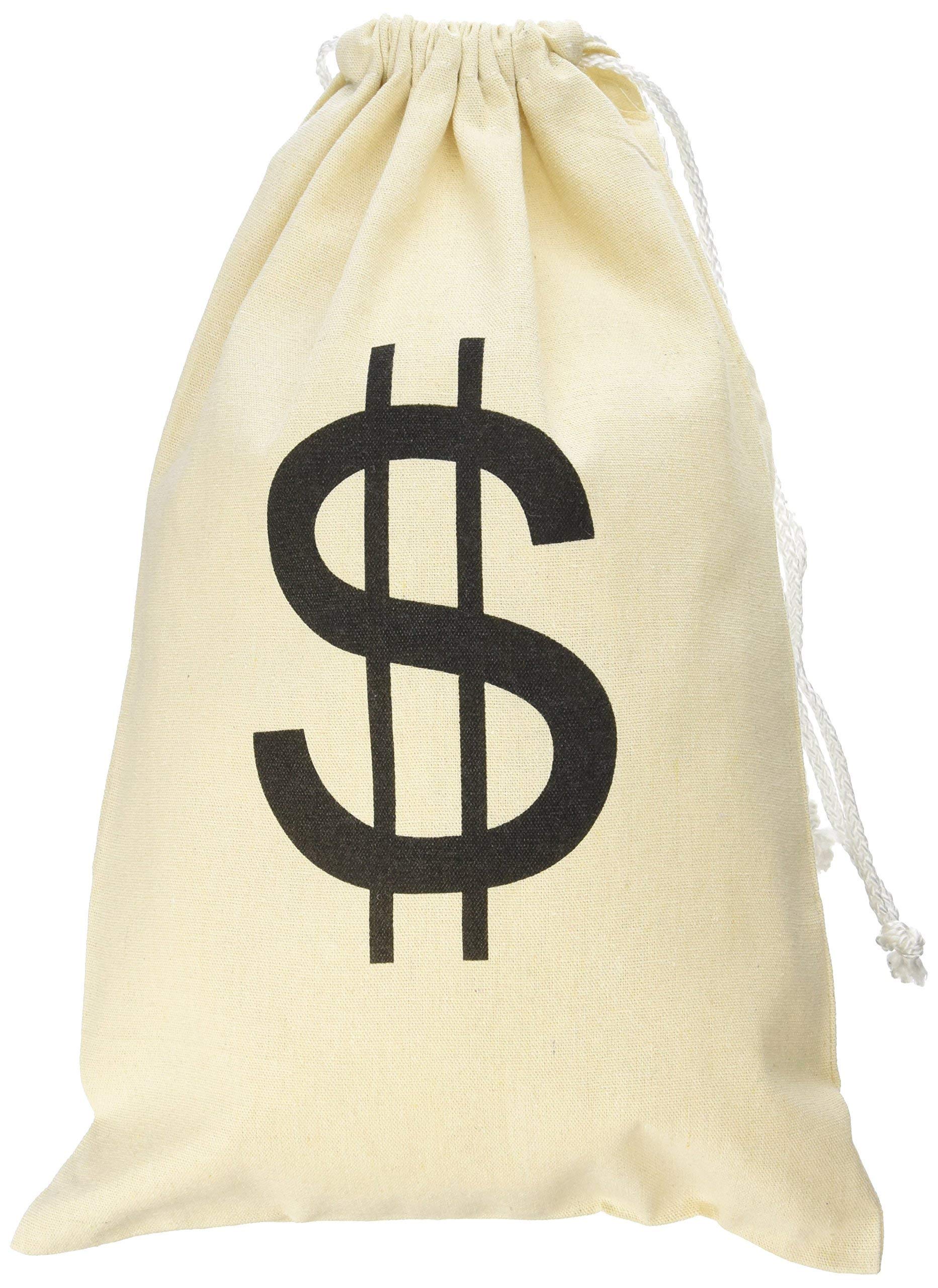 Super Z Outlet Large Canvas Natural Money Bag Pouch with Drawstring Closure and Dollar Sign Design for Toy Party Favors, Bank Robber Cowboy Pirate Theme, Carrying Case Sack
