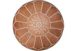 POUFS&PILLOWS Premium Moroccan Leather Pouf - Handmade - Delivered Stuffed - Ottoman, Footstool, Floor Cushion (Natural)