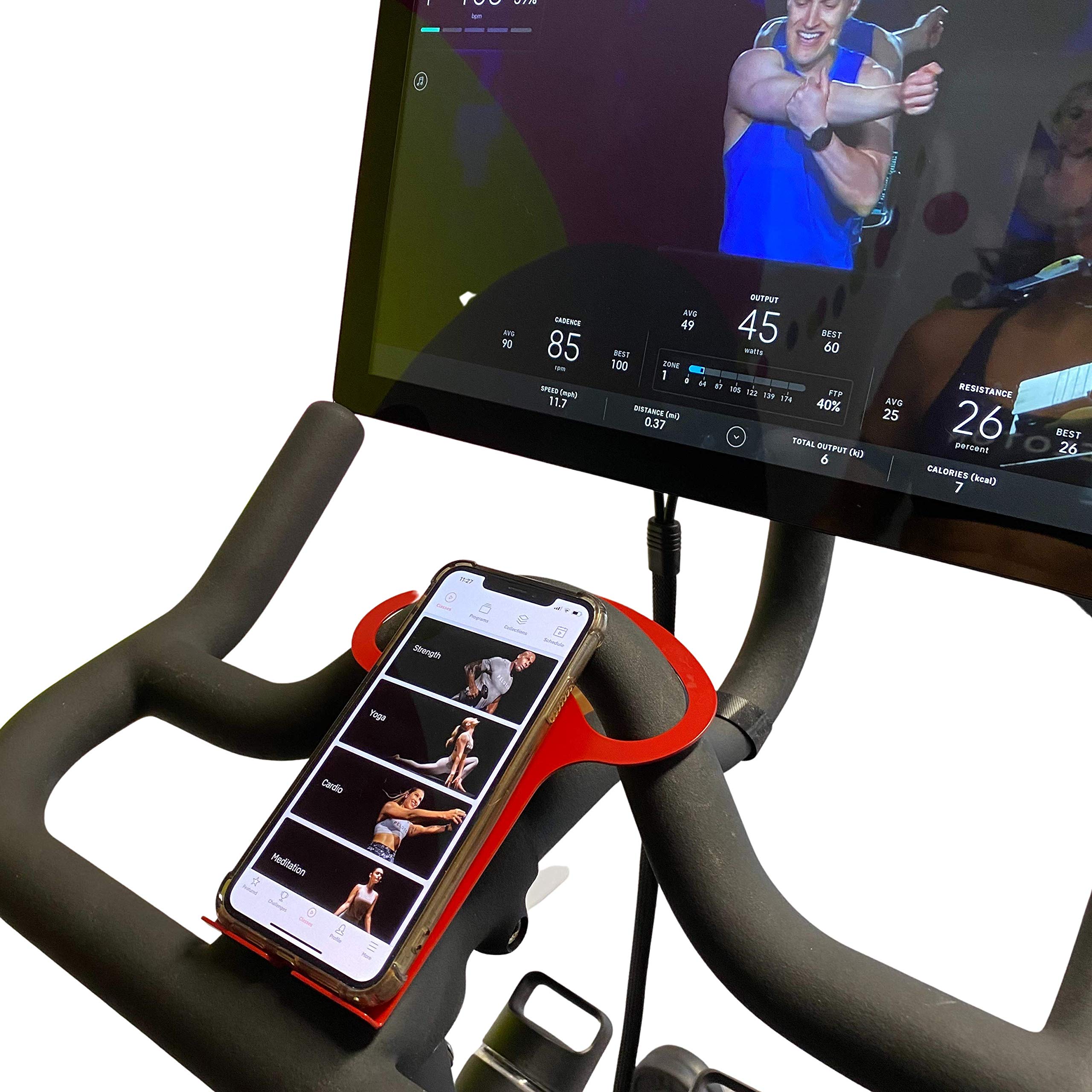 PELOGADGET Phone and Tablet Mount Holder for Original Peloton Exercise Bike | Anti-Slip Steel Tray for iPhone, iPad Mini, iPad Pro, and iPad Air | Sturdy Peloton Bike Accessory for Smartphones - Red