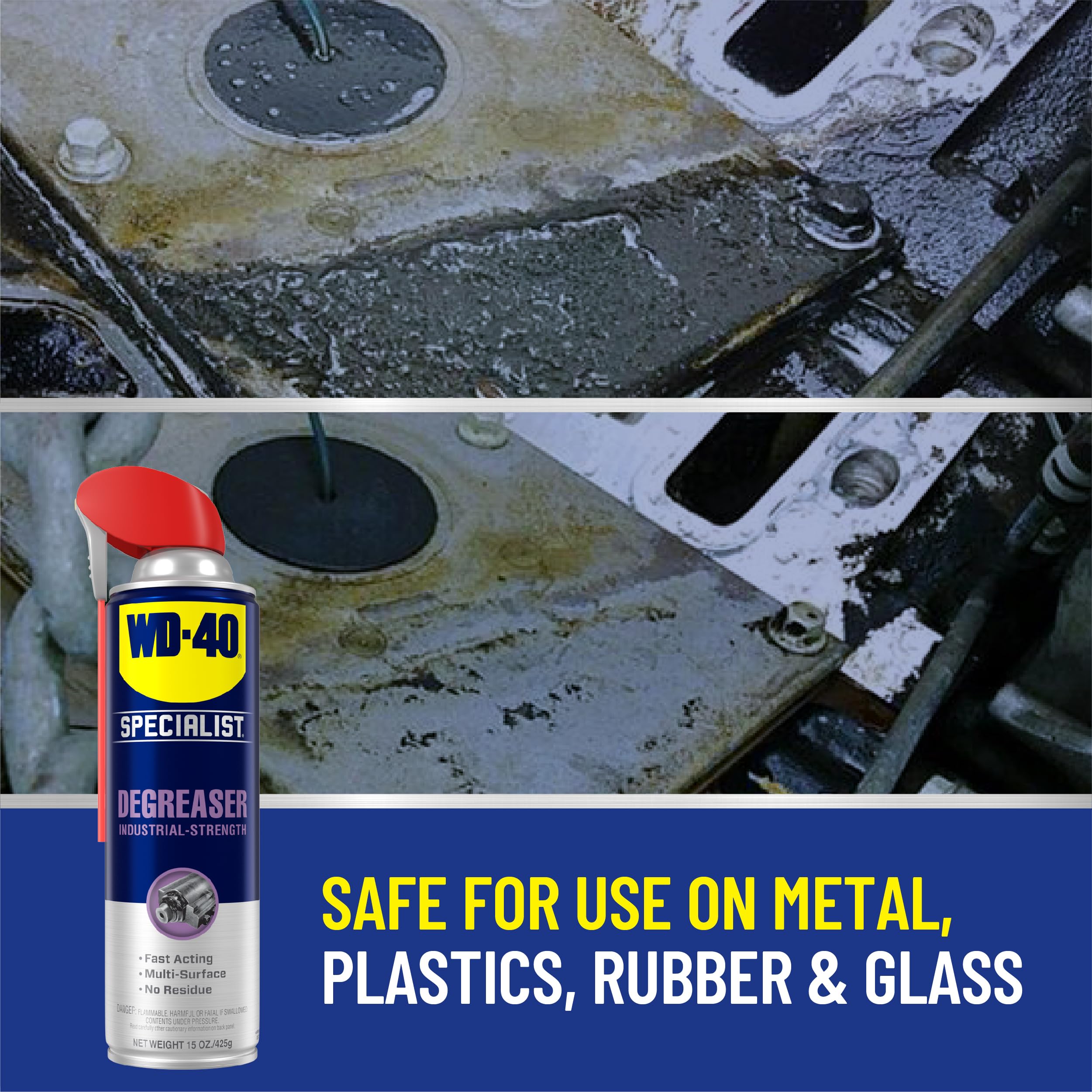 WD-40 Specialist Degreaser with Smart Straw, Heavy-Duty Degreaser for Breaking Down Grease on Engines, Heavy Machinery, Power Equipment and Metal Tools, Industrial Strength Fast-Acting Formula, 15 Oz