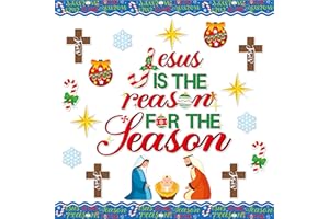 BeYumi 96Pcs Jesus is The Reason for The Season Cutouts Bulletin Board Decoration Set Christmas Nativity Christian Faith Religious Sunday School Classroom Chalkboard Wall Borders Church Winter Decor
