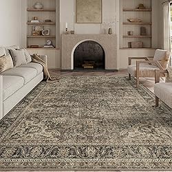 WondRg 8x10 Washable Brown Vintage Area Rug for