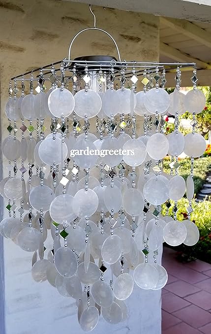 Amazon Com Solar Capiz Shell Windchimes Chandelier White Capiz
