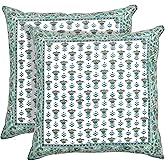 Ridhi Hand Block Print Aquamarine Blue 18"x18" Set of 2 - Modern Farmhouse Pillow Covers Decorative Cotton Throw Covers with Border for Couch, Sofa, Bed, Living Room Gift Spring, Easter, Valentine