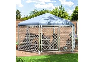 Betisef Large Dog Kennel Outside,Outdoor Dog Kennel with Roof,Large Dog Cage with Steel Fence Secure Lock for Garden/Yard (7x7x5 FT)