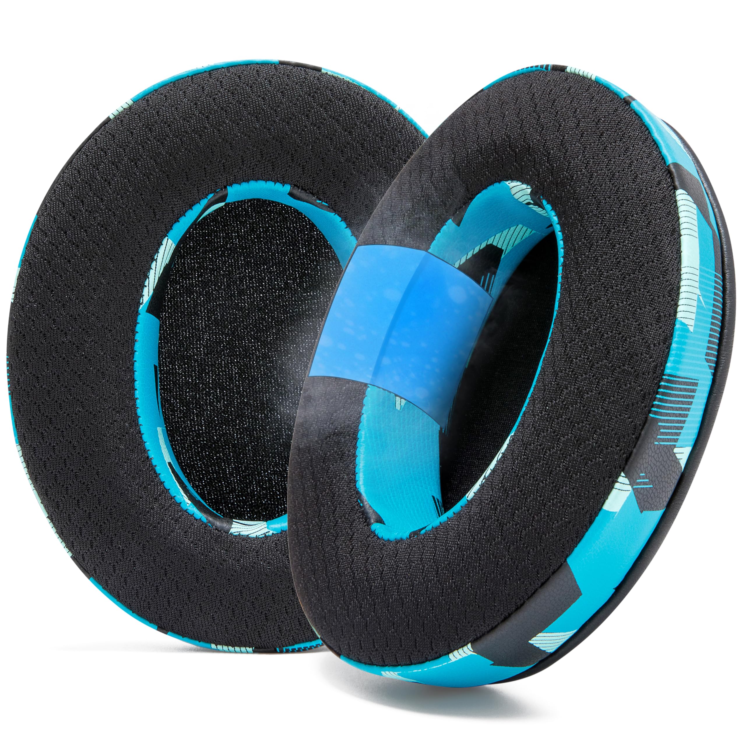 WC Freeze Hybrid Fabric Cooling Gel Replacement Earpads - Compatible with HyperX Cloud, Steelseries Arctis, ATH M50X, Turtle Beach Stealth & More - Comfortable & Cooler for Longer | Cyan Prism
