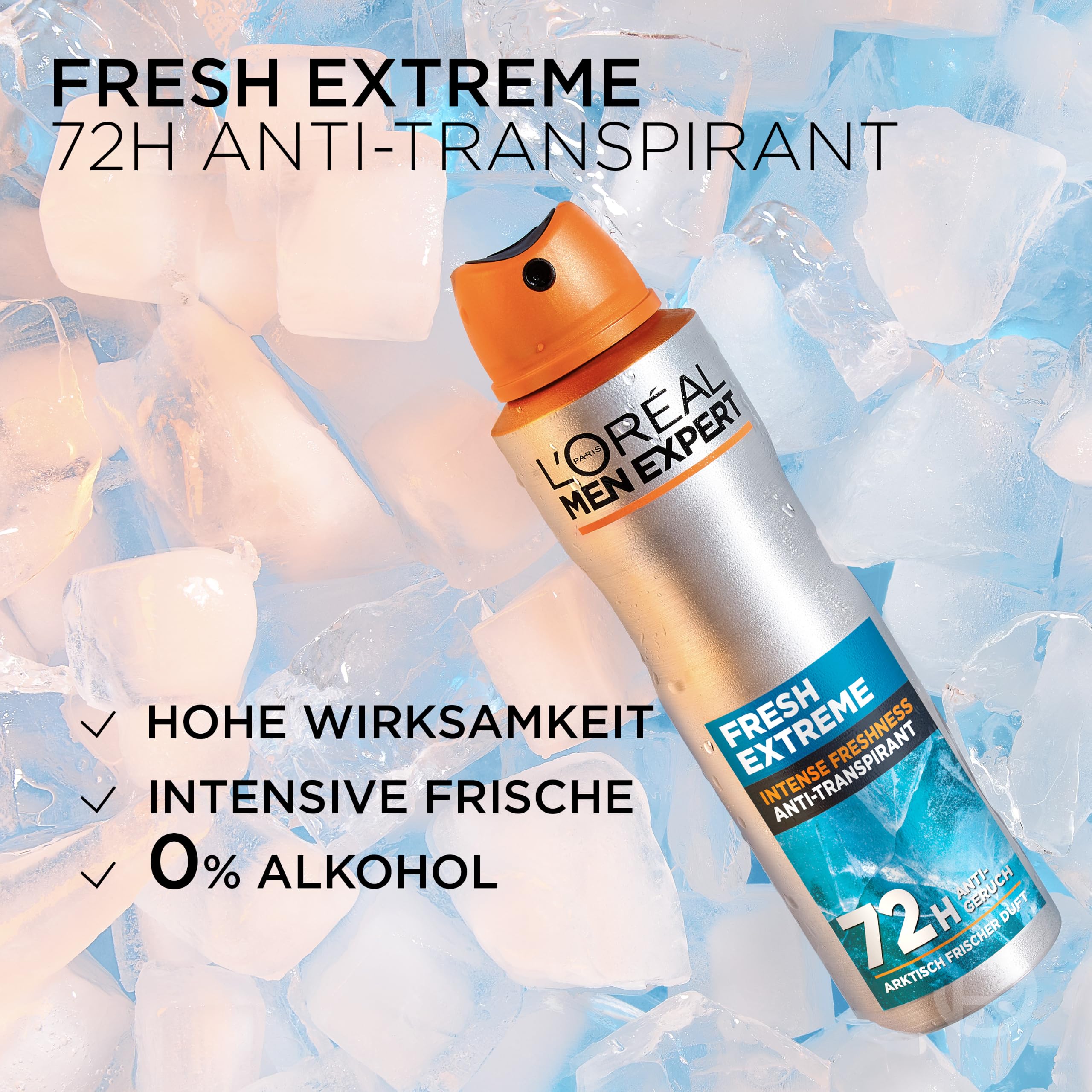 L'Oréal Paris, Men Expert, Fresh Extreme 72H Anti-Transpirant Deospray, mit Ultra-Cooling-Effekt, intensiver Schutz gegen Geruch, Aerosol, 6 x 150ml 3