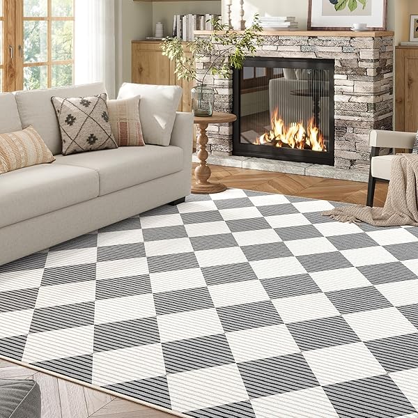 ARKIIKI 3X5 WASHABLE CHECKERED RUGS FOR BEDROOM, GREY...